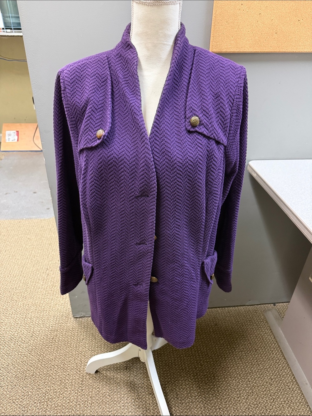 Vintage 90s Joan Rivers Purple Textured Jacket‎ Gold Buttons 1X